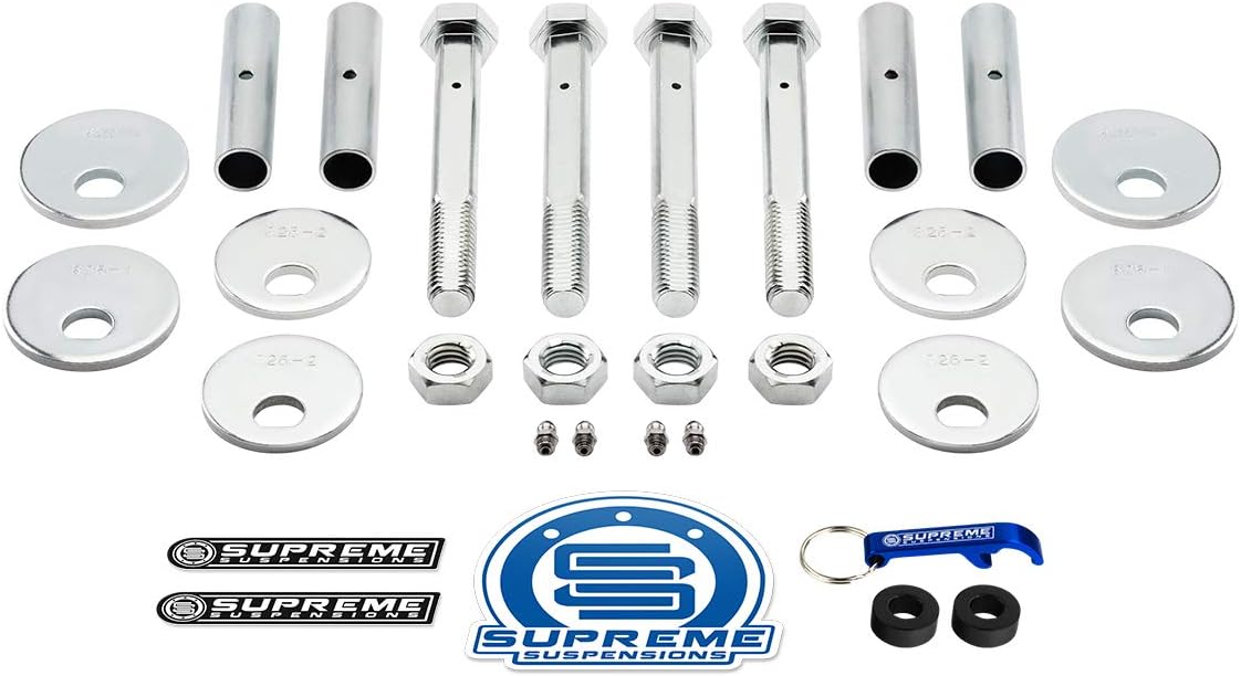 Supreme Suspensions - Greaseable Front Camber/Caster Alignment Cam Bolt Kit for Mid-Size Toyota Tacoma 4Runner FJ Cruiser and Lexus GX460 (±1.50° of Adjustment) - Can Cooler Included with Purchase