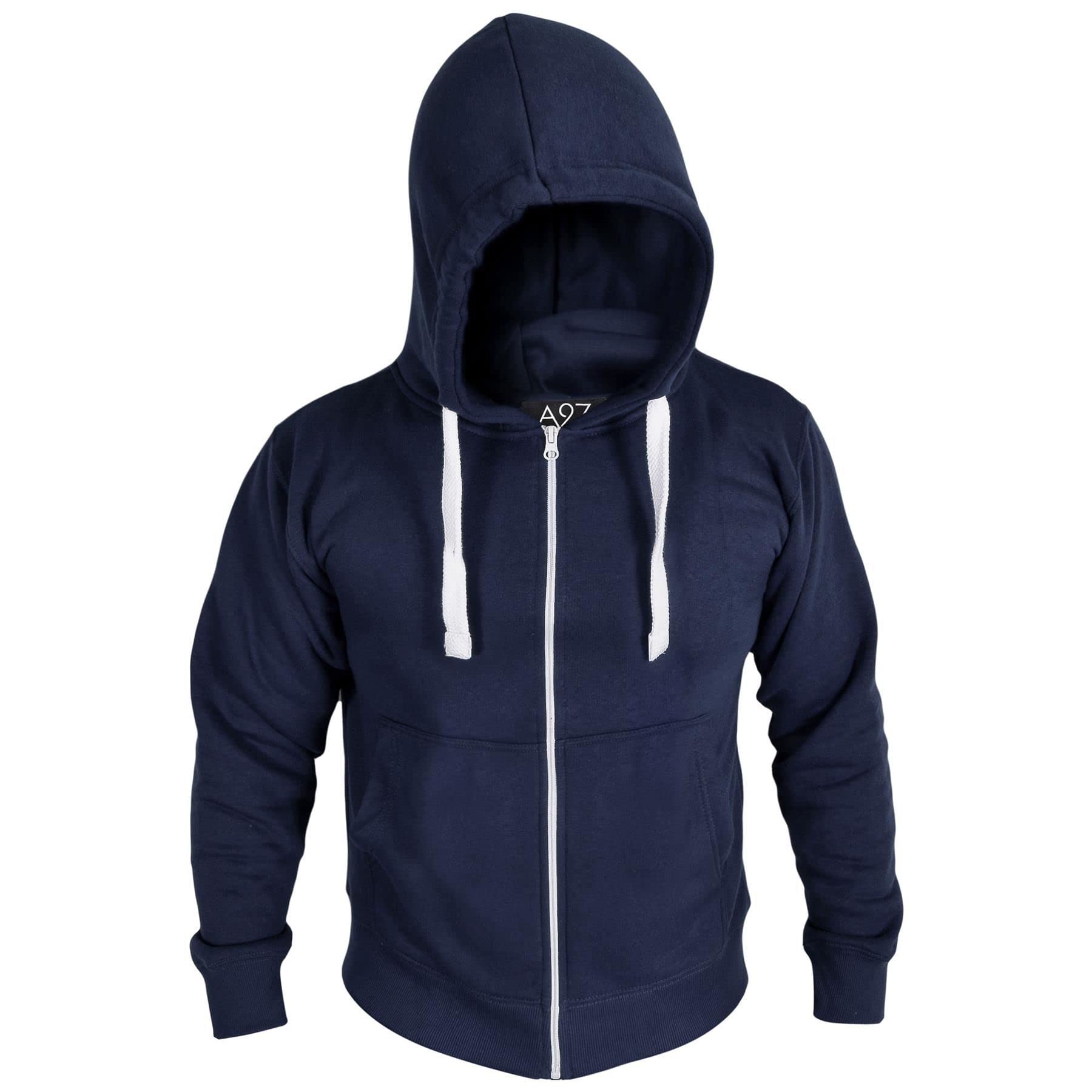 A2Z Męskie runo Zwykły błyskawiczne Bluza Zakapturzony bezpieczeństwo - Zipper Navy 4XL
