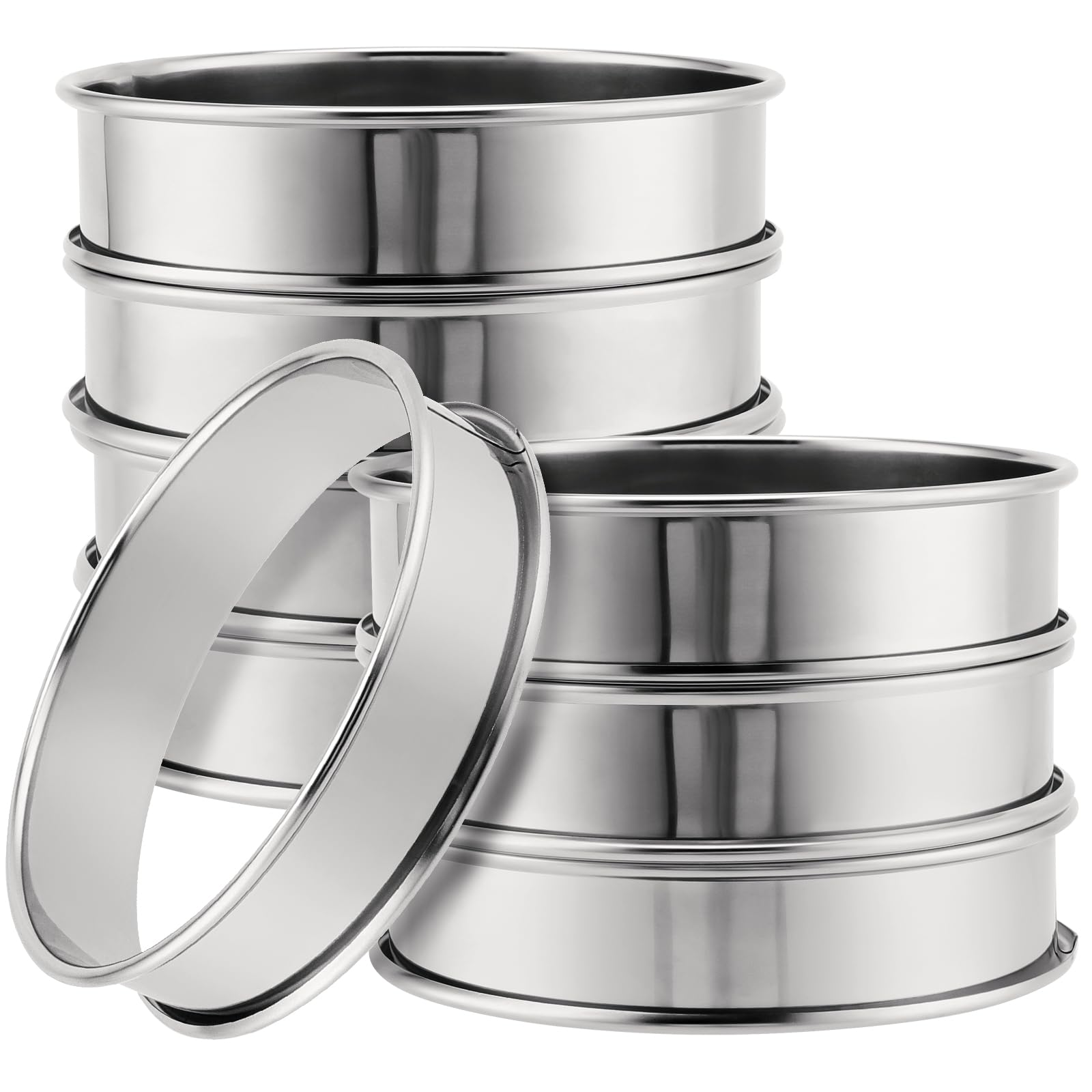 JOIKIT 8 Pcs 10cm Crumpet Rings, 4 Inch English Muffin Mousse Rings, Round Stainless Steel Double Rolled Tart Ring for Dessert