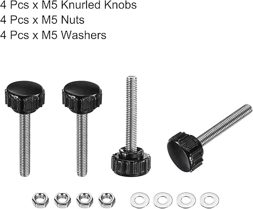 Miniatura 386 de uxcell Juego de 4 perillas moleteadas, tornillos de pulgar con tuercas y arandelas, rosca macho métrica M6 x 1.378 in, cabeza de plástico de 0.984