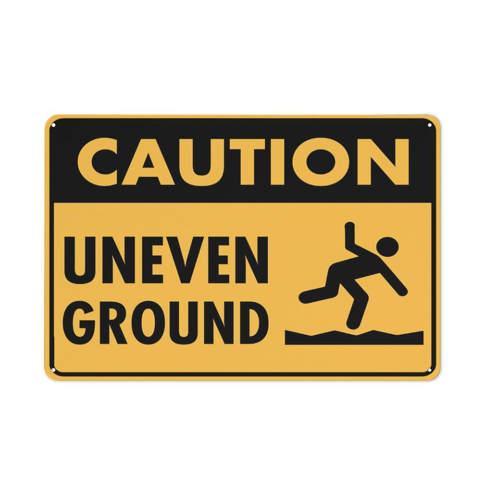 Caution - Uneven Ground Sign, 8x12 Inch Rustproof Aluminum Metal Sign, Multicolor
