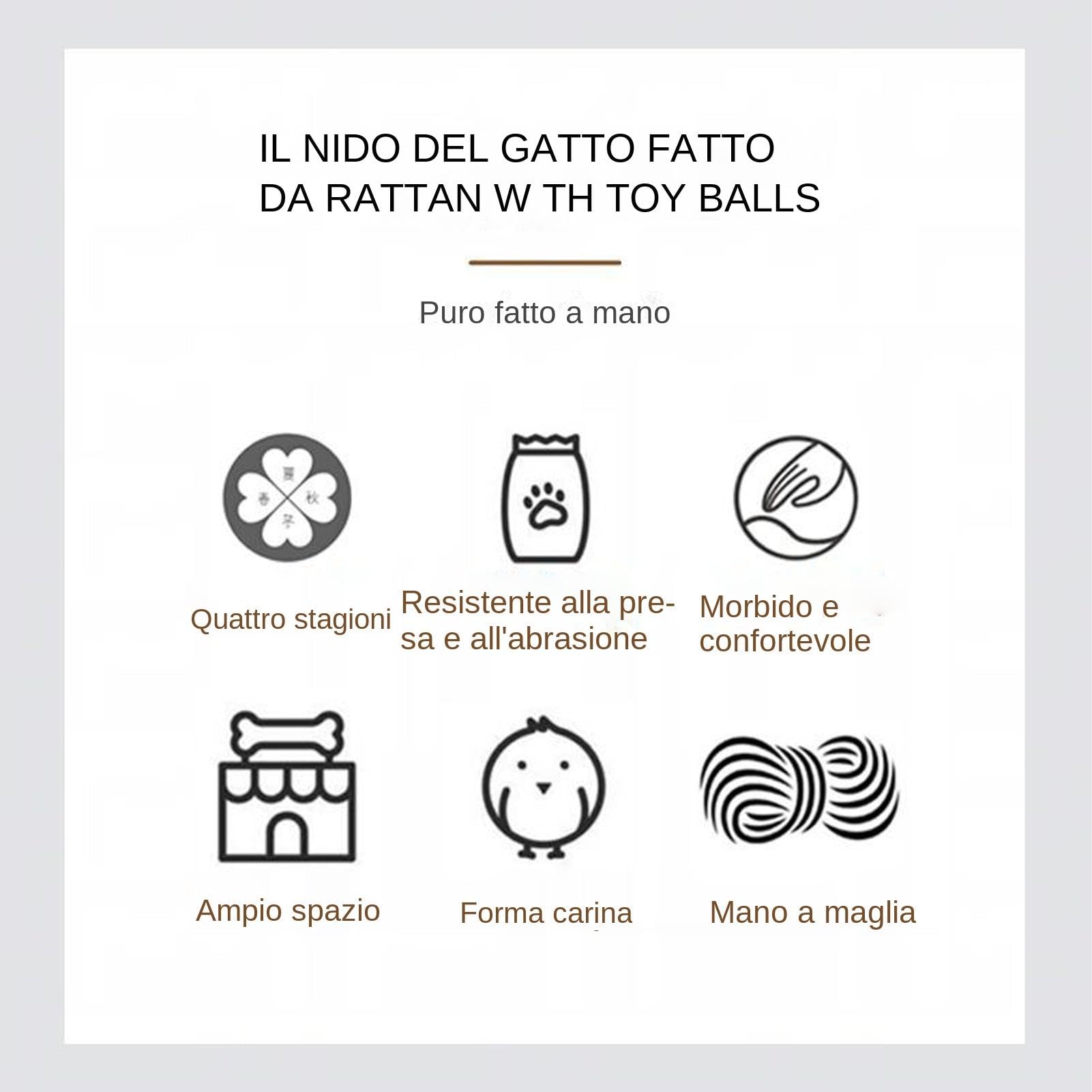 Generico Letto per Gatti Tessuto a Mano | Cestino con Palline Giocattolo | Cuccia Rinfrescante con Morbido Cuscino | Intrecciato Inodore Lavabile in Vimini