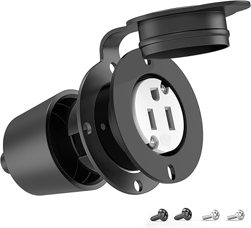 Miniatura 3 de Toma de corriente con brida NEMA 5-15R - 110 V120 V, 15 amperios, receptáculo de enchufe hembra redondo individual, resistente a la intemperie,