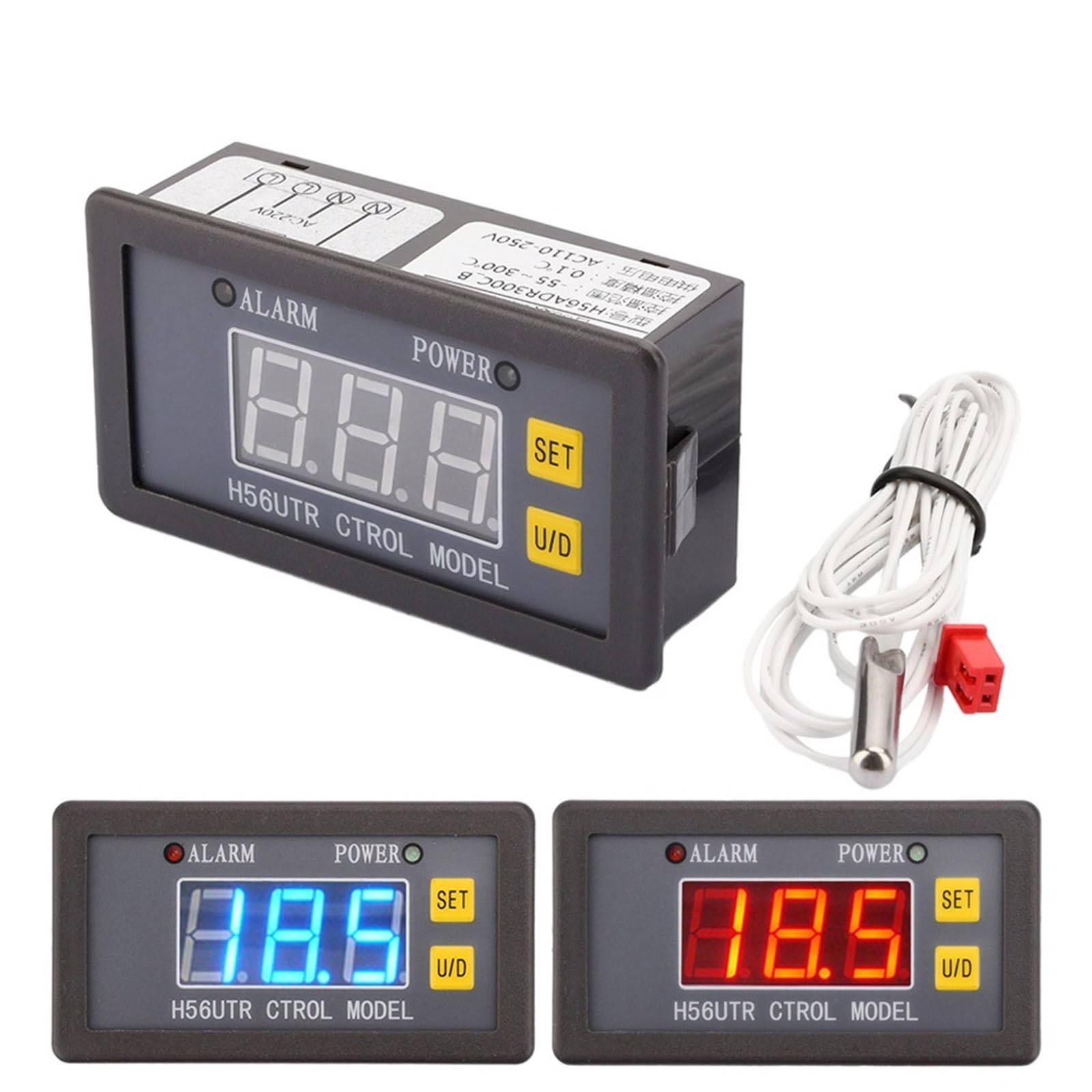 1 pz H56TR Regolatore di Temperatura Digitale con Display a LED Termostato con Strumento di Controllo Riscaldamento/Raffreddamento AC220V DC12/24V con Sonda NTC(Blue AC220V 10A)