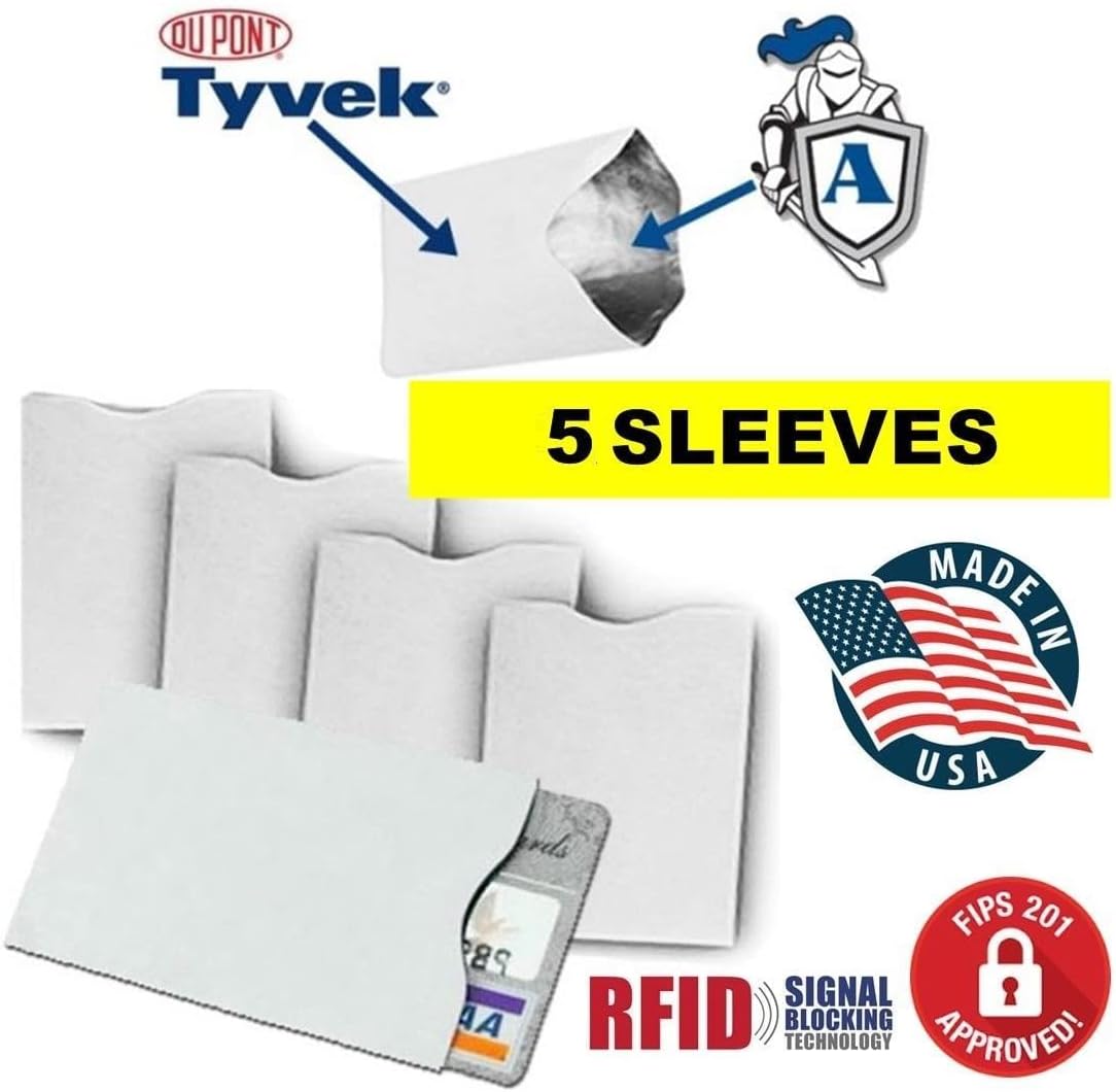 5x RFID Blocking Credit Card"DuPont TYVEK" Sleeves for wallet or purse. Protect your debit cards, credit cards and IDs from identity theft skiming.
