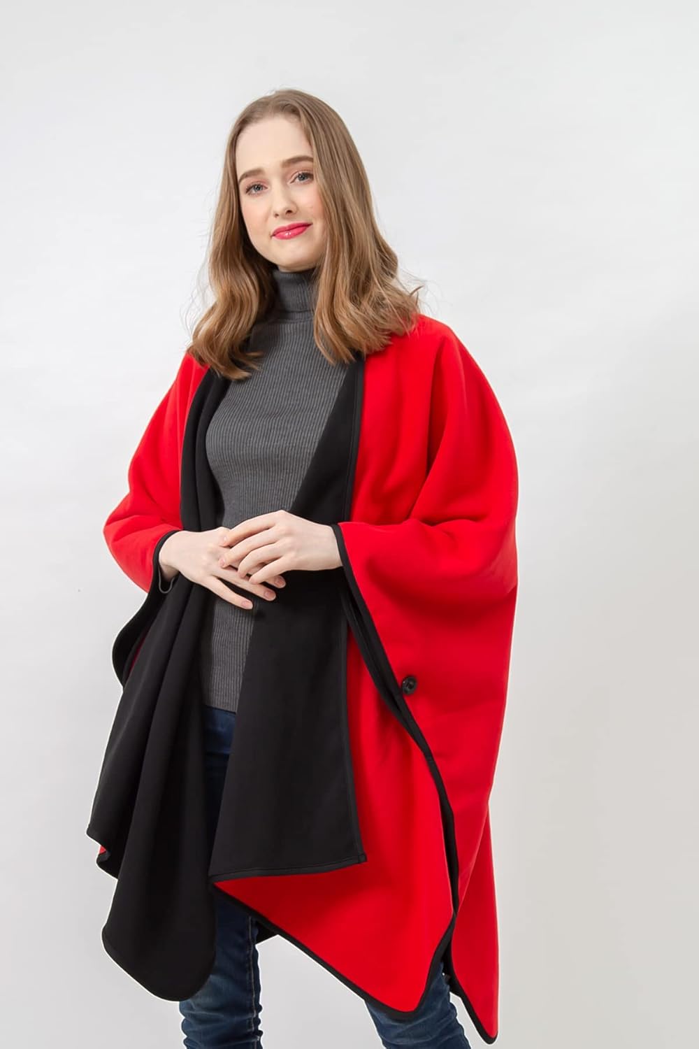 BYOS Women’s Winter Stylish Oversized Solid Plaid Fleece Poncho Blanket Wrap Cape - Image 3