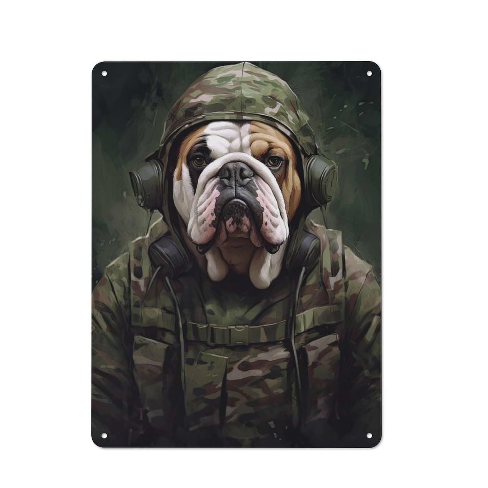 Junmoney Style-2 40X30cm Vintage Tin Sign With English Bulldog Camo For Hobby Room Or Studio, For Winter Interiors And Metal Sign Collectors
