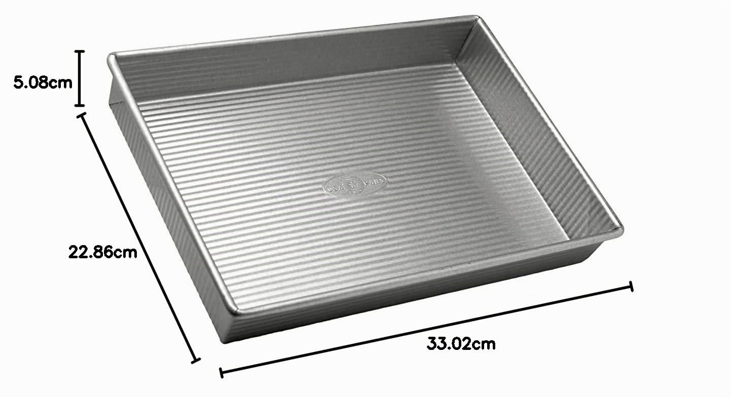 USA Pan Bakeware - Teglia rettangolare da 22,9 x 33 cm, rivestimento antiaderente e a sgancio rapido, realizzata negli Stati Uniti in acciaio alluminato
