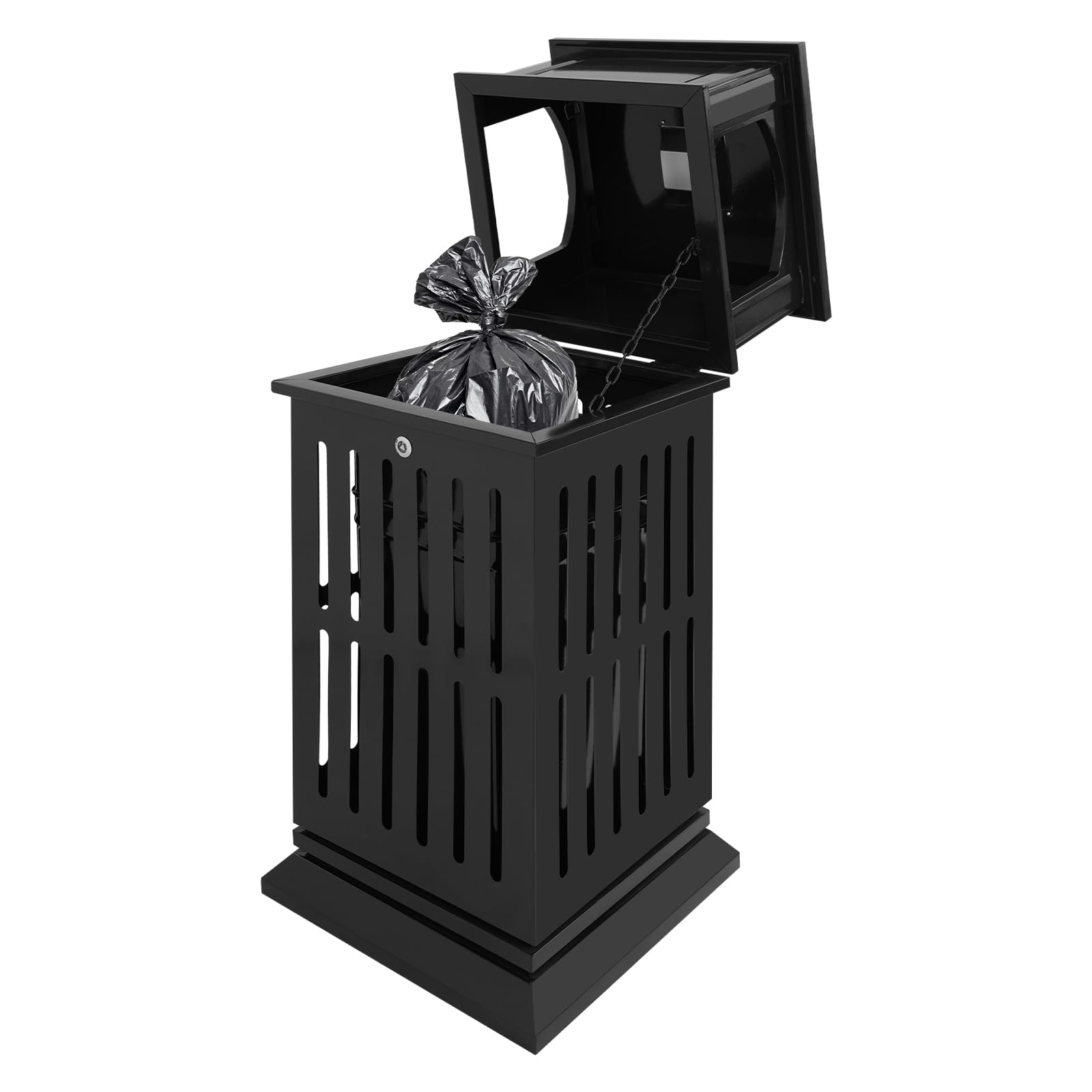 REHOUPTU Trash Garbage Can for Indoor & Outdoor, Commercial Industrial Trash Can Waste Container w/Locking Lid Open Top Inside 15.8 * 15.8 * 35.5In (Black)