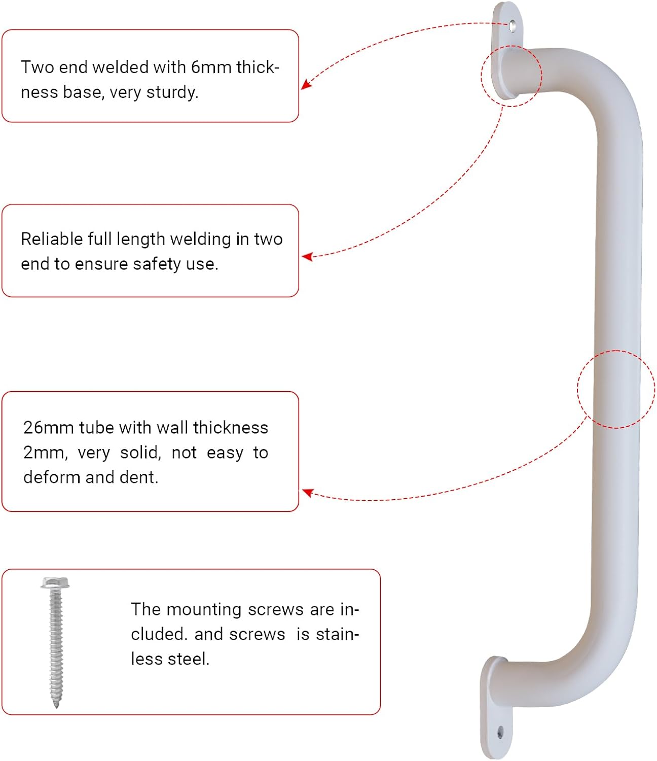 17 Inch Pack of 6 White Metal Playground Safety Handles - Playset Grab Handles, Swing Sets Hand Grips Grab Rail, Kids Monkey Bar for Indoor Playroom