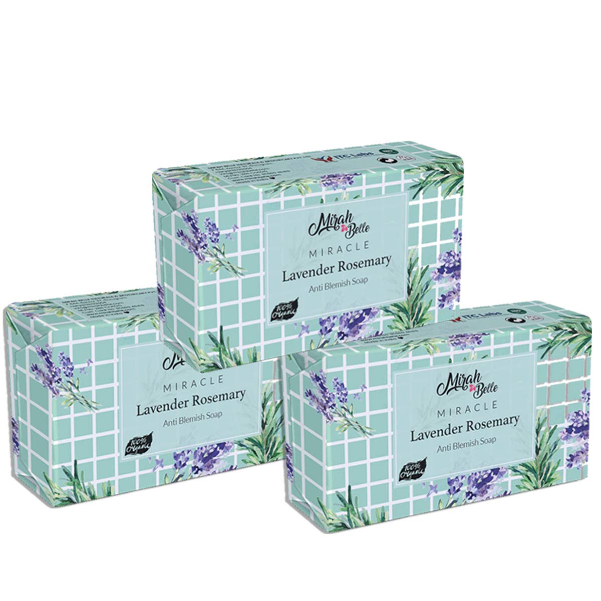 Organic Lavender Rosemary Anti - Acne Soap Bar (Pack of 3-125 gm) - Oily Skin Soap - Best for Clogged Pores, Blackheads, Dark Spots and Scars - Natural, Handmade Soap - 375 gm