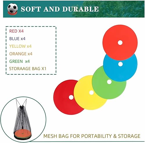 Miniatura 10 de Spot Markers 4.72 Inch 9 Inch Non Slip Rubber Floor Markers Flat Field Cones Poly Dots for Soccer Basketball Sports Speed Agility Training and Drills