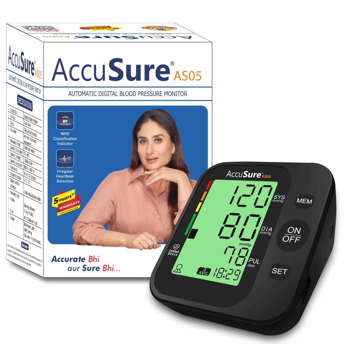 AccuSure AS05 Blood Pressure Monitor 3 Color Smart Display Technology & Adjustable Arm Cuff Fully Automatic Arm-Type Digital BP Monitor With Option For Micro Usb Port, Black-image-44