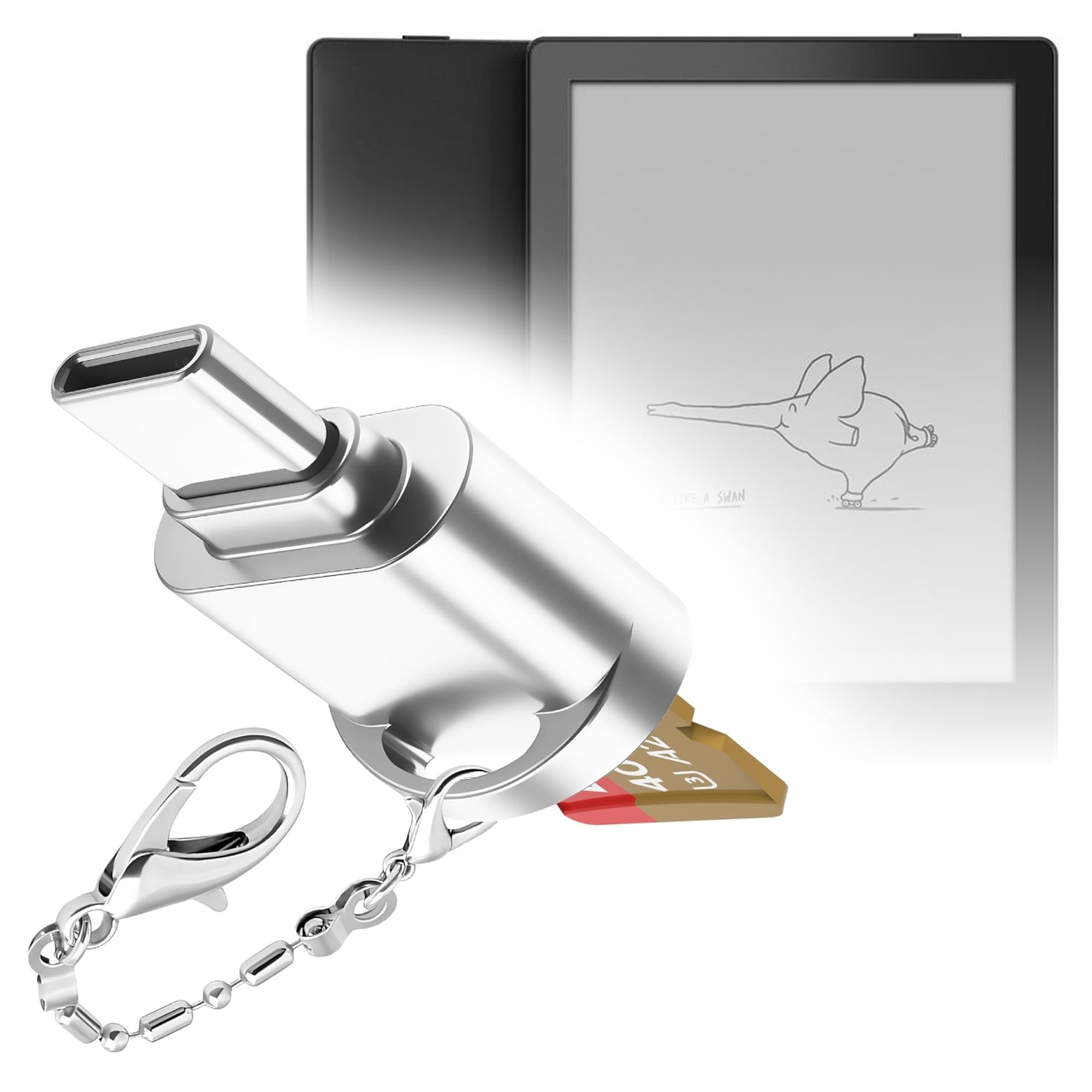 BoxWave Adapter Compatible with Boox Poke5 E-Ink Tablet (6 in) - Micro SD Card miniReader, USB Type-C OTG Reader USB3.0 Adapter Keychain - Metallic Silver-picture-31