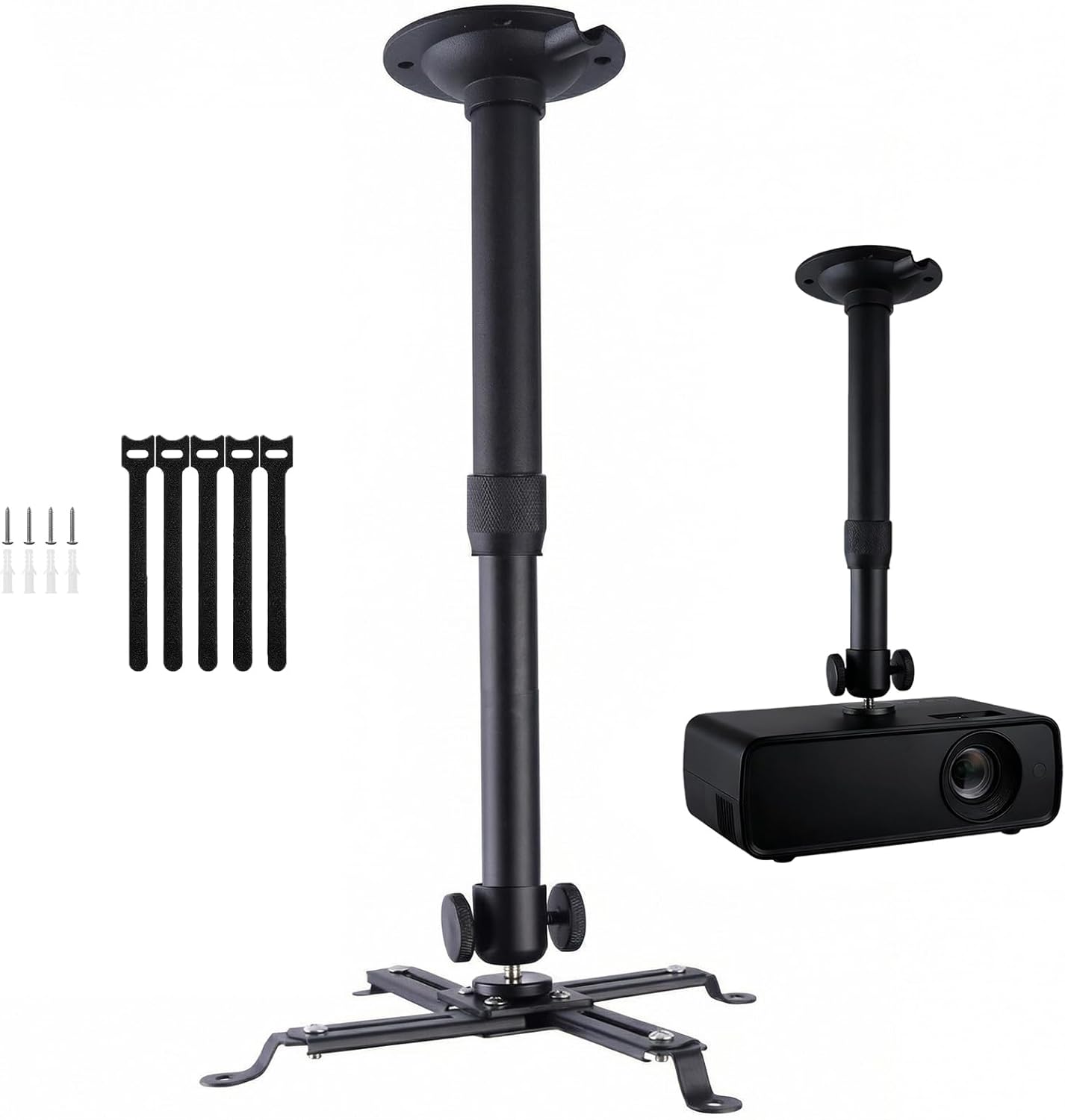 DAWASAPAT Projector Ceiling Mount with New Gimbal, Adjustable Length Projector Mount, ¼-Inch Screw, Compatible with Most Projectors, Ceiling/Wall Use with Adjustable Angle (Dark) (Black)