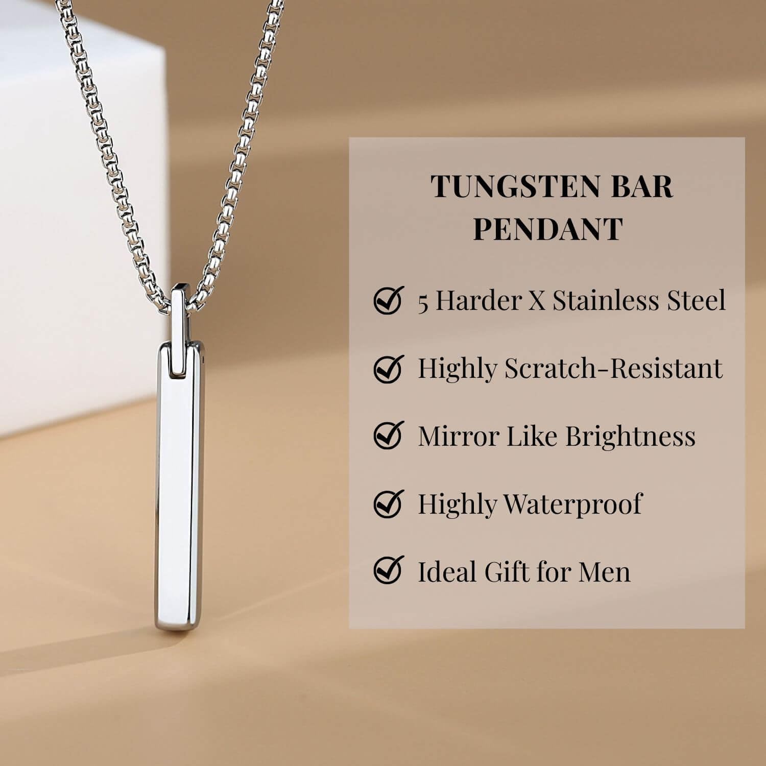 COAI Tungsten Steel Bar Necklace for Men Women, 18K Gold Plated/Silver Color Pendant Necklace for Men 20"-26"