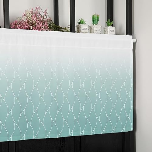 Miniatura 7 de Artwork Store Curtain Valance for Window Kitchen Decor, Green Moroccan Texture Turquoise 54" x 18" Window Treatment Curtains Topper Rod Pocket