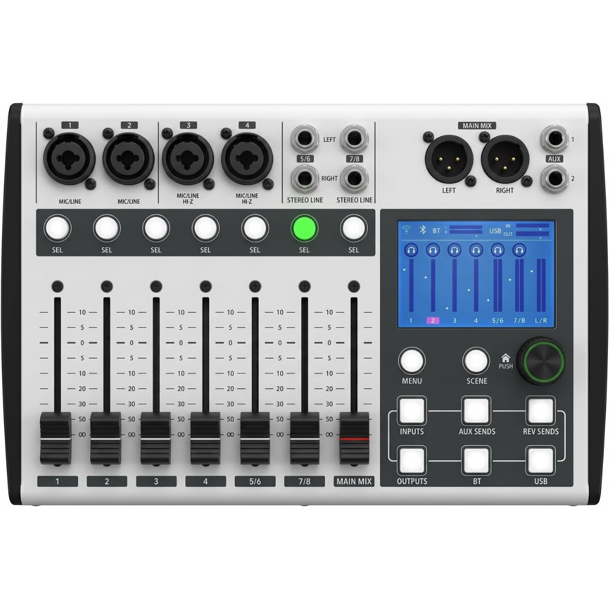 Mezclador digital Thornton DM08X, 8 canales, pantalla táctil, interfaz de audio USB, DSP, control Wi-Fi, Bluetooth