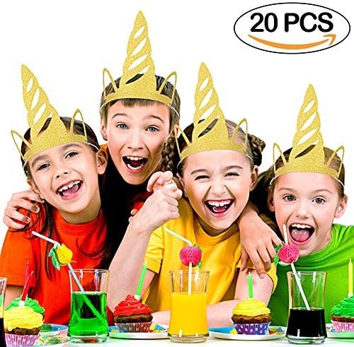 COGGIFEL Unicorn Party Hats 20PCS Glitter Gold Unicorn Horn Hats Party Decorations for Kids Unicorn Party Supplies