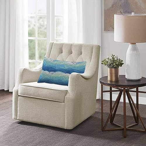 Miniatura 2 de EKOBLA Funda de almohada abstracta con ondas azules dibujadas a mano con patrón de mar a rayas oceánicas, arte brillante, decoración moderna, funda