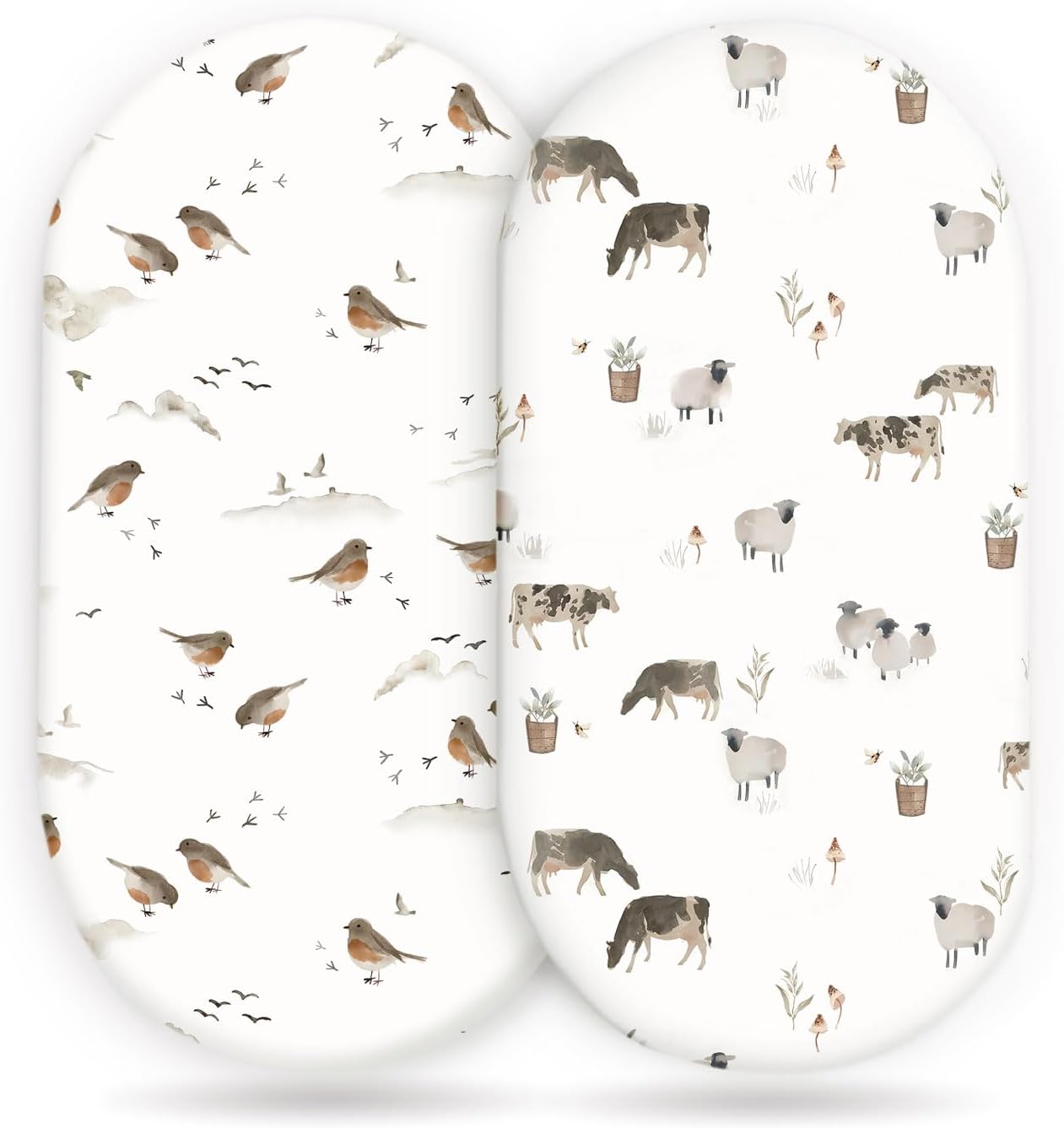 GRSSDERStretchy Ultra Soft Bassinet Mattress Sheets 2 Pack, Universal Fitted for Baby Cradle Moses Basket Oval Rectangle Standard Pad Safe and Snug, Cute Animal Print Bassinet Sheet for Boys