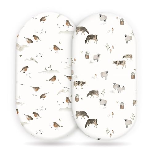 Miniatura 8 de GRSSDER Juego de 2 sábanas ajustables elásticas ultra suaves para moisés, ajuste universal para moisés, colchón rectangular ovalado, diseño de