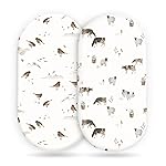 GRSSDER Stretchy Ultra Soft Bassinet Mattress Sheets 2 Pack, Universal Fitted for Baby Cradle Moses Basket Oval Rectangle Standard Pad Safe and Snug, Cute Animal Print Bassinet Sheet for Boys
