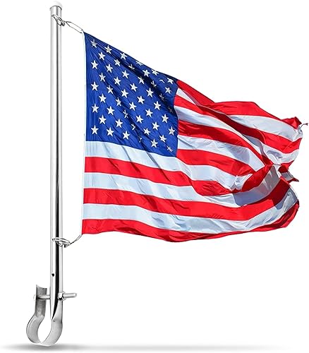 MARINE CITY Poste de acero inoxidable de grado 304, fuerte, resistente, brillante, pulido fino, acabado atractivo, bandera de Estados Unidos de 12 x