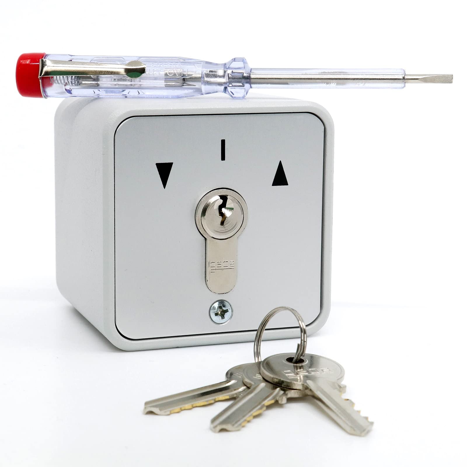 GEBA Key Switch Type S32 for Automatic Roller Shutter Doors, Garage Doors and Gates. Complete with wiring diagram and fitting instructions