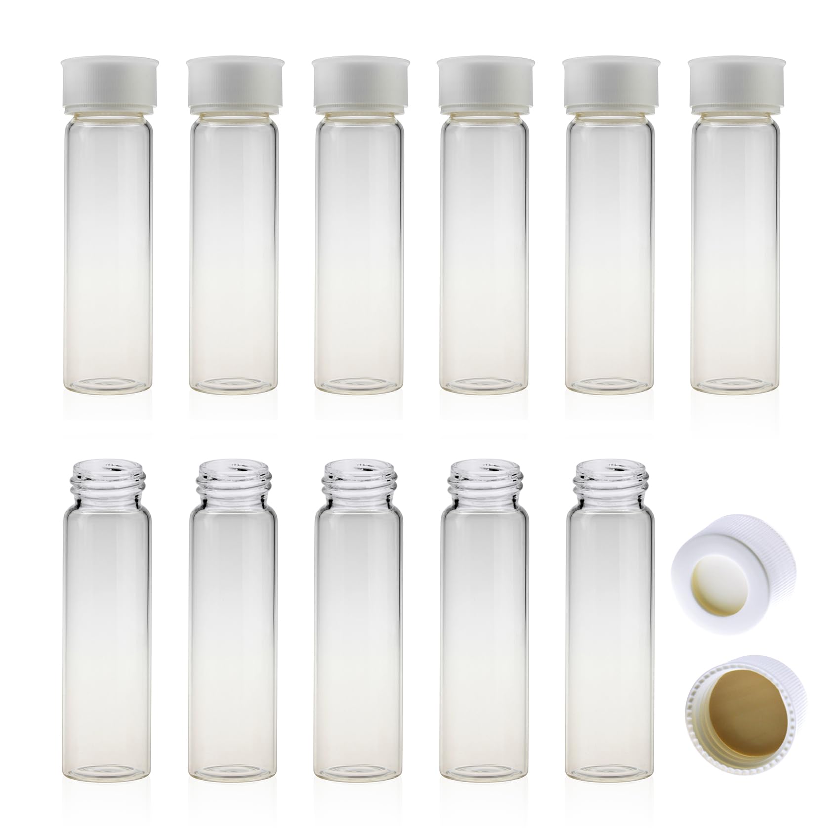 ALWSCI 72 Stück TOC-Probenflaschen Labor-Klarglasfläschchen, Borosilikat-Klarglas 40 mL Schraubhals-Fläschchen mit weißem PP-Schraubverschluss, PTFE-Silikon-Liner, Ultra-Clean