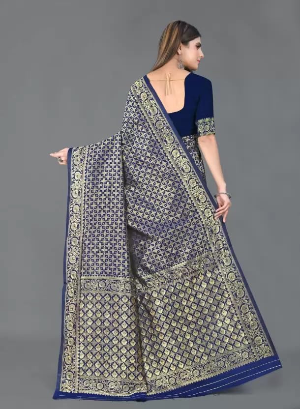 Image of StyleScope Women's Kanjivaram Banarasi Jacquard Silk Saree With Unstitched Blouse Piece (Silk Mix)