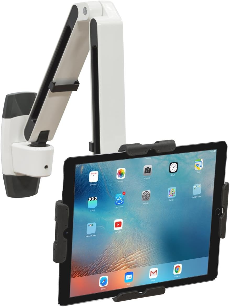 Displays2go, Extendable Wall Mounted Tablet Mount, Aluminum Construction – White, Black (IPROFLXWDA)