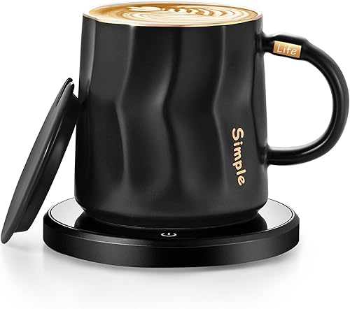 Juego de calentador y taza de café, calentador de café inteligente para escritorio con apagado automático para escritorio, uso en casa, oficina,