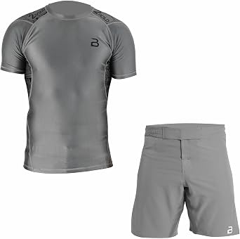 2BOLD MMA, BJJ Short Sleeve Compression Shirt For Men, Jiu Jitsu Shorts 2PC Moisture Wicking Gym Set