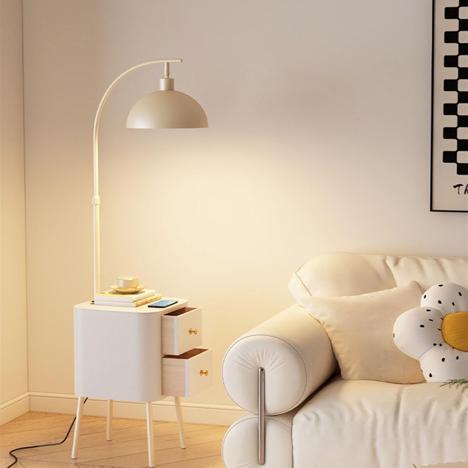 Nowoczesna lampa podłogowa z pilotem, nowoczesna lampa podłogowa z szafką nocną, wysoka lampa z połowy wieku do salonów i biur, dekoracja przemysłowa lampa do czytania z wysokim słupkiem (czarna)