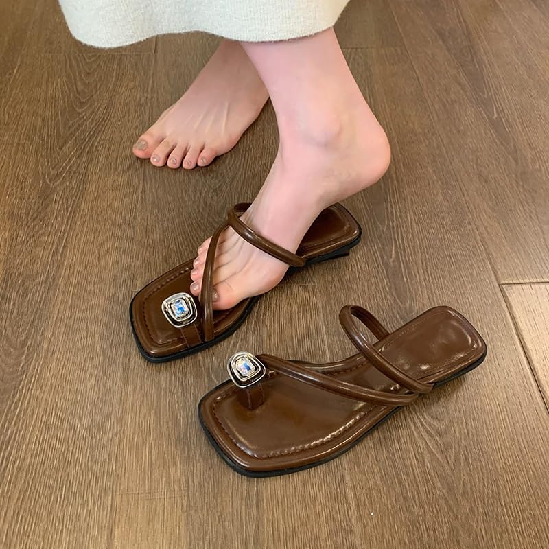 Clamping Slippers For Outerwear Paired With Skirts Thick Heels Soft Soles And Small Sandals(38)4