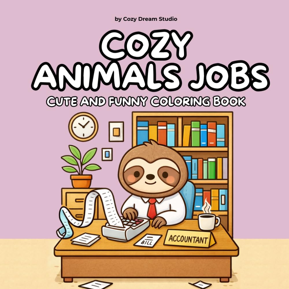 Cozy Animals Jobs: A Bold and Easy Coloring Book for Adults and Teens: Cute Animals in Funny Professions for Stress Relief and Relaxation