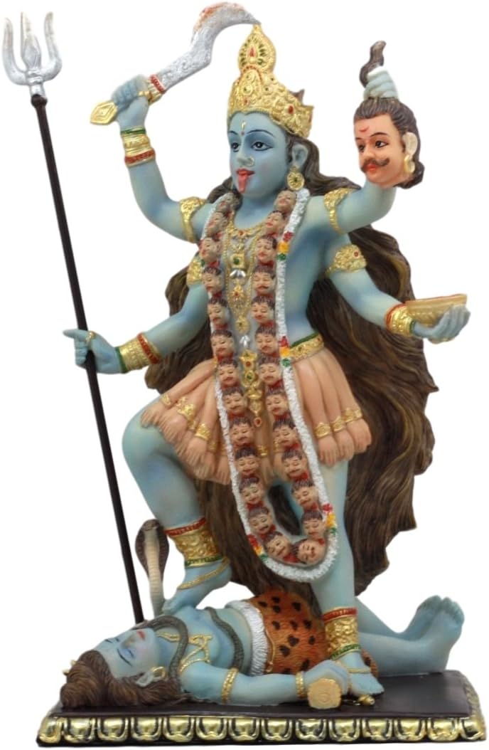 Atlantic Collectibles Mahavidya Devi Kali Holding Severed Head of The Ego Figurine 9" Tall in Vivid Colors Hindu Goddess of Time and Death Eastern Enlightenment Altar Decor