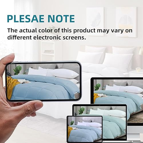 Miniatura 6 de L LOVSOUL Edredón alternativo de plumón California King, relleno de edredón para todas las estaciones con pestañas en las esquinas, edredón azul