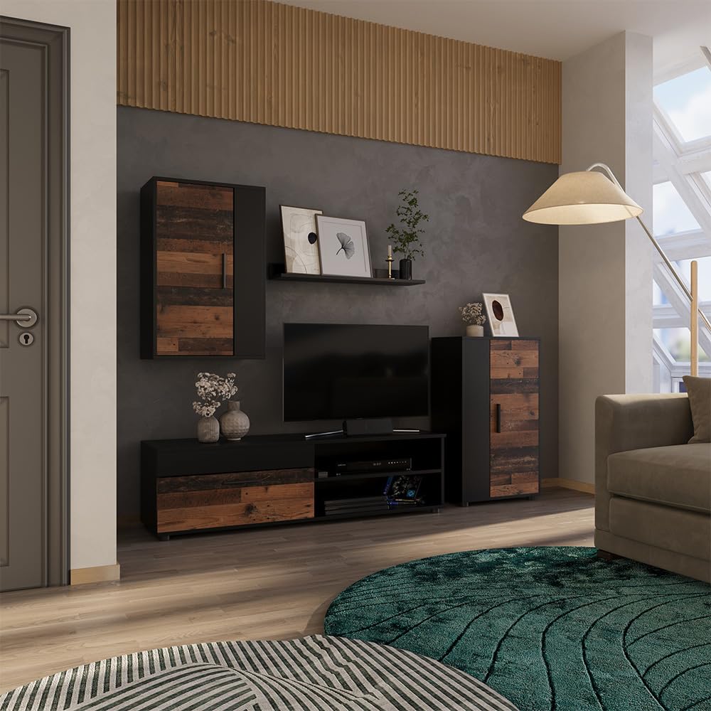 Vicco Parete attrezzata Berno, Rovere rustico, Set di 4 pezzi, adatto per la conservazione di dispositivi multimediali e accessori
