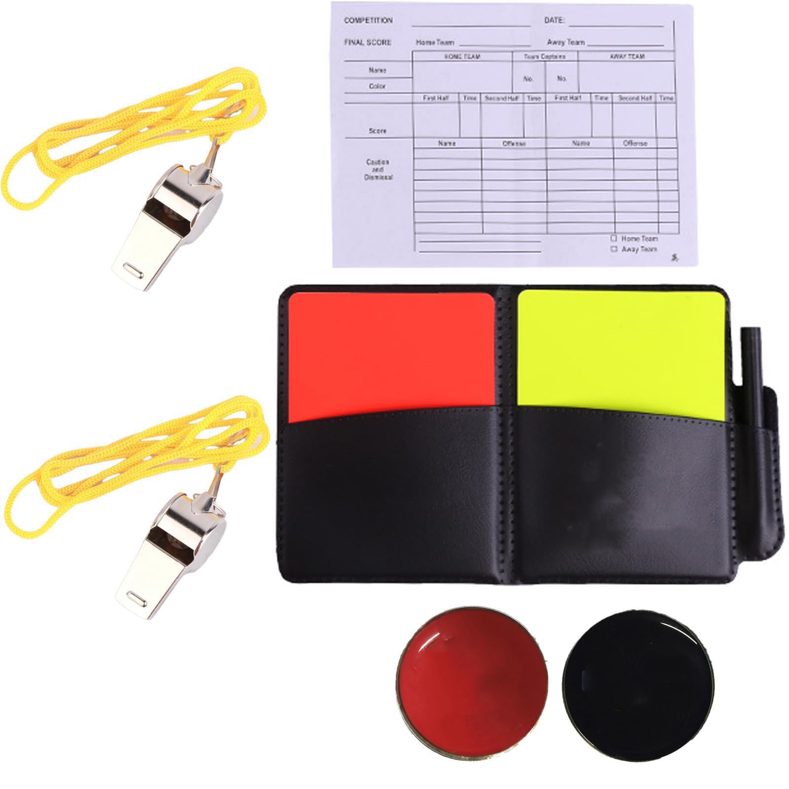 1 Set Of Match Referee Set, Referee Kit,Red And Yellow Referee Cards With 2 Referee Whistles, Coin Picking, Football Sports Dial Label, Referee Cards, Referee Whistle