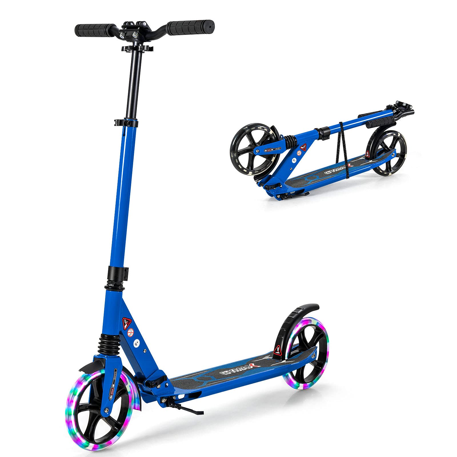 COSTWAY Trottinette Enfant Pliable avec 2 Roues Clignotantes & 3 Hauteurs Réglables, Trottinette Freestyle avec Béquille & Frein à Pied & Sangle, Charge Max 100KG pour Adultes Adolescents, 8 Ans+