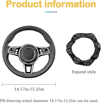 Car Steering Wheel Cover, 15 inch Carbon Fiber Microfiber PU Leather Elastic Steering Wheel Protector for Men Women, Anti-Slip Breathable Car Interior Accessories for Most Cars (Black/Beige)