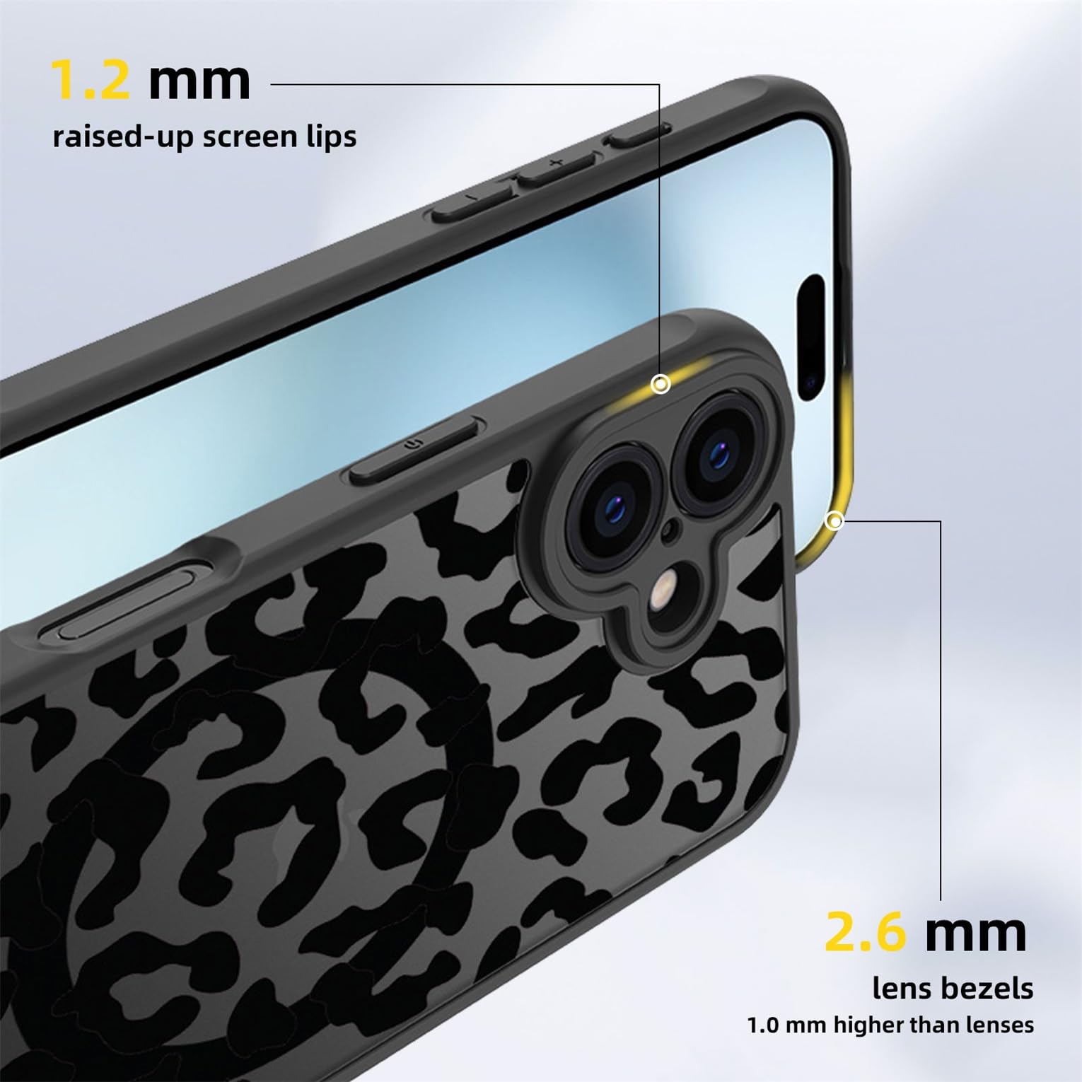 Rokmym Custodia compatibile con iPhone 16 trasparente con motivo leopardato Mag-Safe Custodia posteriore rigida PC sottile anti caduta antiurto antigraffio Case per iPhone 16,03