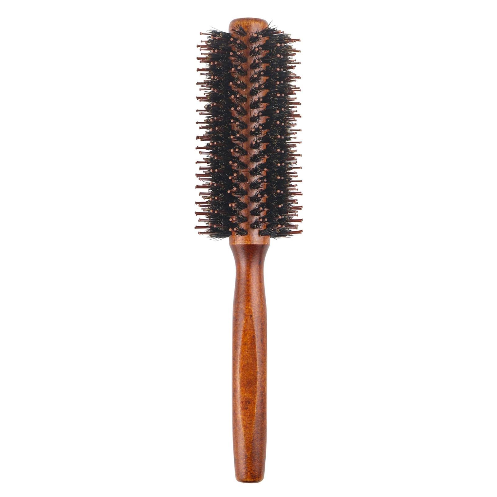 Boar Bristle Round Brush，Natural Bristle Hair Brush Wooden Handle Styling Brush Prevents Tangles and Anti-Static for Hair Blowing, Styling, Curling,