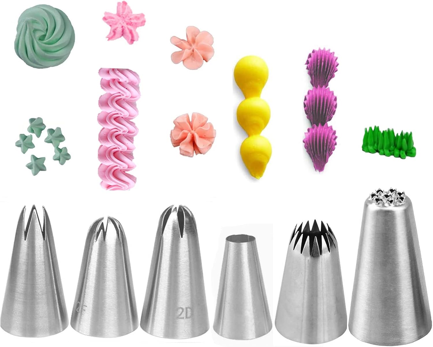 1M 2A 2D 2F 6B 234 Piping Tips Set,Star Round Drop Flower Eclair Grass