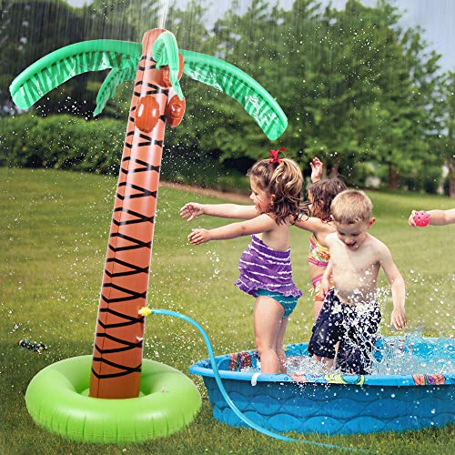 TNELTUEB Inflatable Palm Tree, Sprinkler Toy 67'', Water Play Sprayer for Outdoor Party Lawn Backyard Water Toys with Hose Clamp for Toddler, Kids, Family