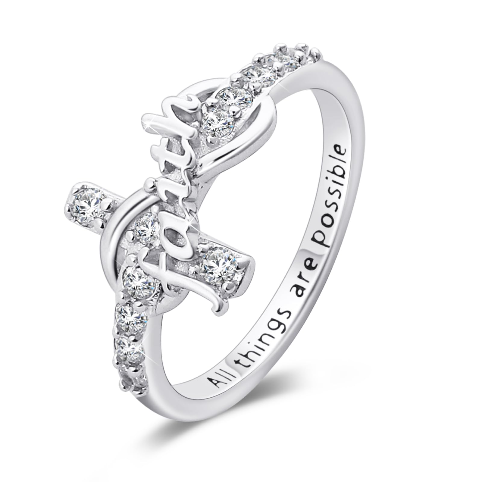 Cross Ring, S925 Sterling Silver Infinity Faith Ring Adjustable Infinity Faith Cross Wrap Ring Christian Fashion Band Ring for Women