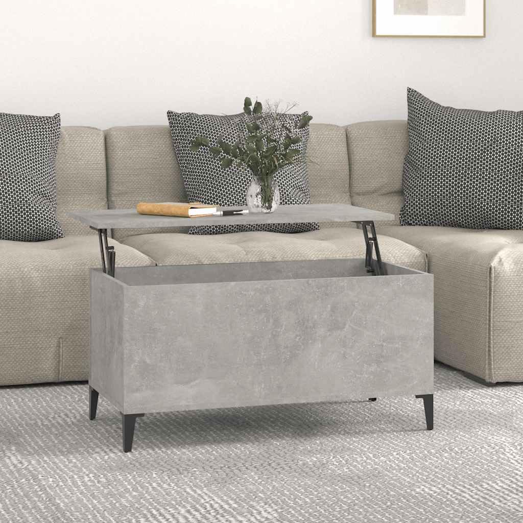 Betonowy szary stolik kawowy 90 x 44,5 x 45 cm z blatem o regulowanej wysokości z materiału drewnopochodnego, stylowy stolik pomocniczy do salonu, salonu i salonu, trwały mebel z miejscem do