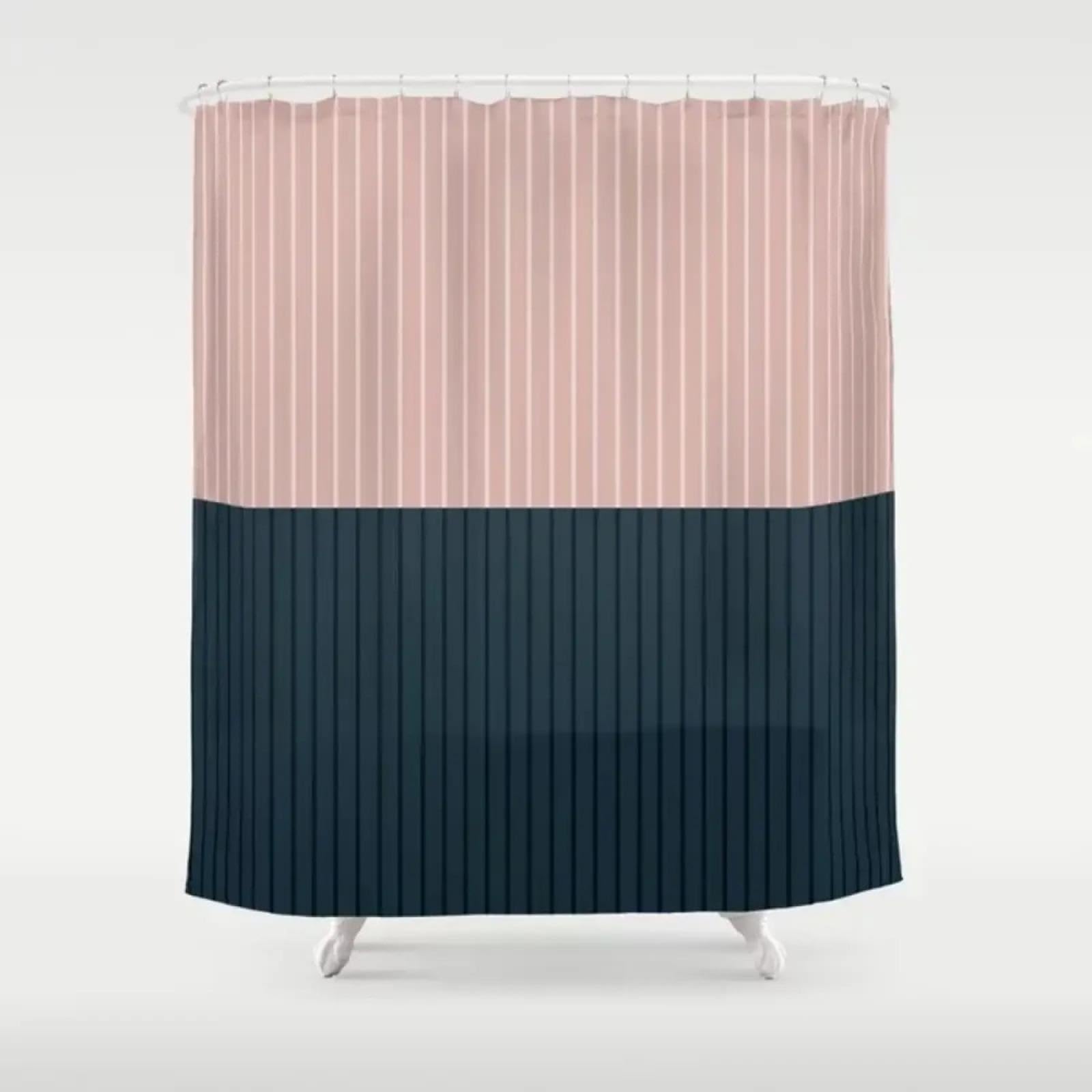 Uiyiui Multicolor-6 Pink And Black Striped Modern Shower Curtain 83X71in/210X180cm/Wxh Simple Contemporary Geometric Line Pattern Waterproof Polyester Fabric Bathroom Decor Curtains With Hooks